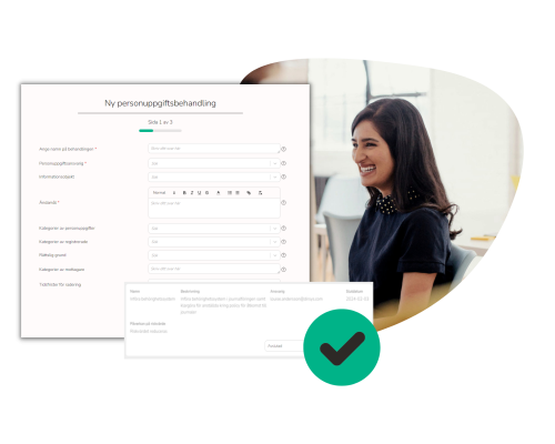 kvinna som skrattar och en mall gdpr-verktyg
